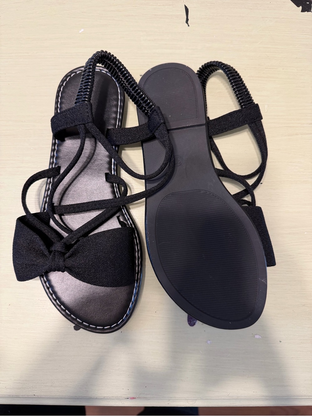 Black Bow Strappy Flat Sandals for Women